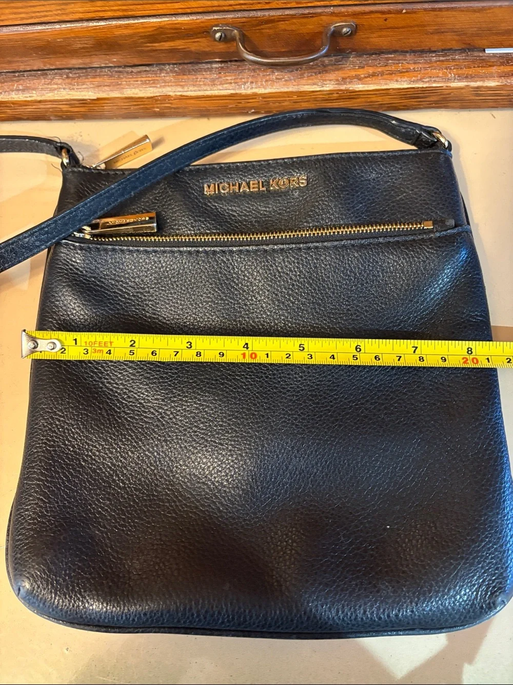 Michael Kors Black Pebbled Leather Crossbody with Gold Hardware